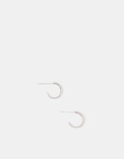 Sterling Silver Pavé Hoop Earrings, , large