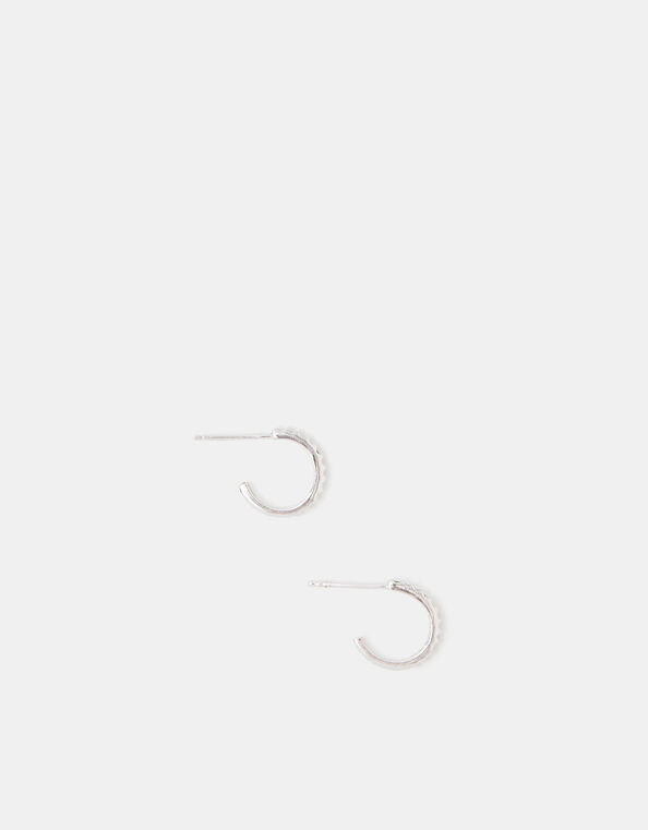 Sterling Silver Pavé Hoop Earrings, , large