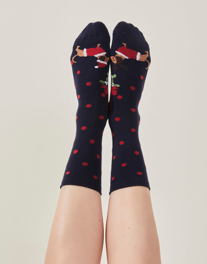 Dogs in Love Christmas Socks, Blue (NAVY), large