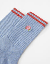 Embroidered Rose Socks, , large