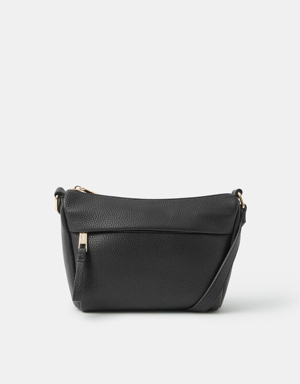 Zip Front Crossbody Bag, Black (BLACK), large