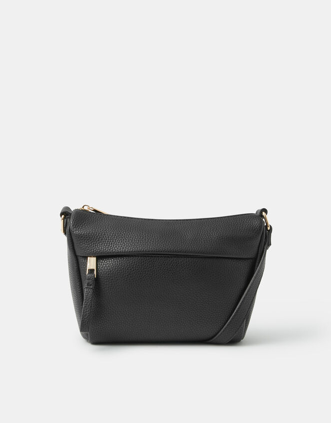 Zip Front Crossbody Bag, Black (BLACK), large