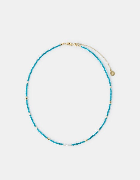 14ct Gold-Plated Beaded Pearl Necklace, Teal (TEAL), large
