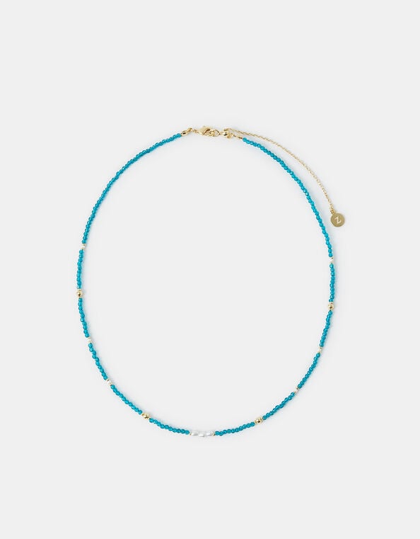 14ct Gold-Plated Beaded Pearl Necklace, Teal (TEAL), large