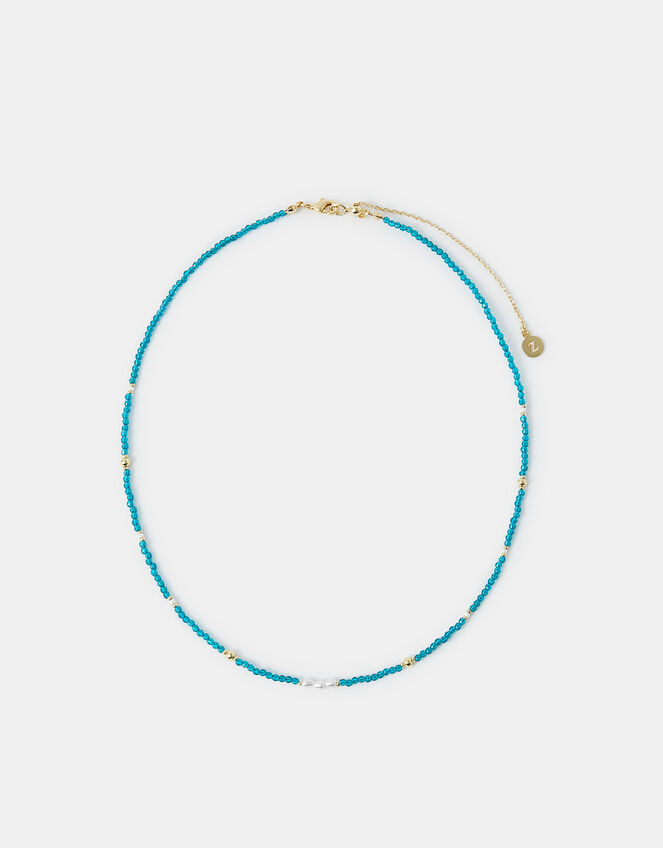 14ct Gold-Plated Beaded Pearl Necklace, Teal (TEAL), large
