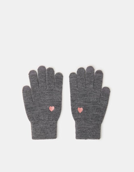 Heart Embroidered Touchscreen Gloves, Grey (GREY), large