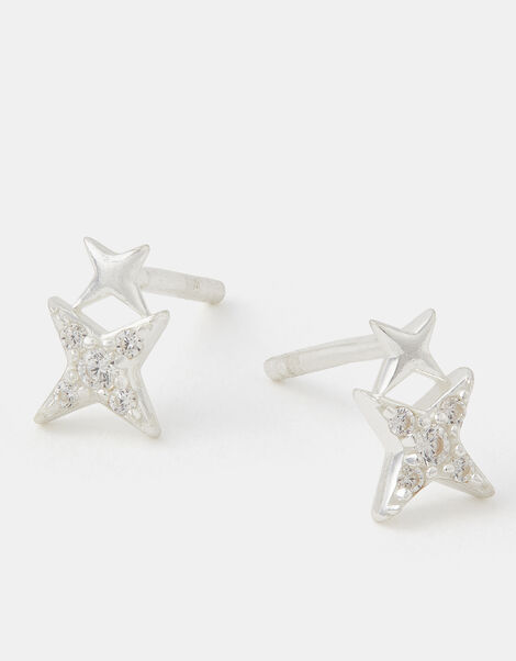 Sterling Silver Star Climber Stud Earrings, , large