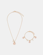 Girls Pearl Flower Necklace & Bracelet Set, , large