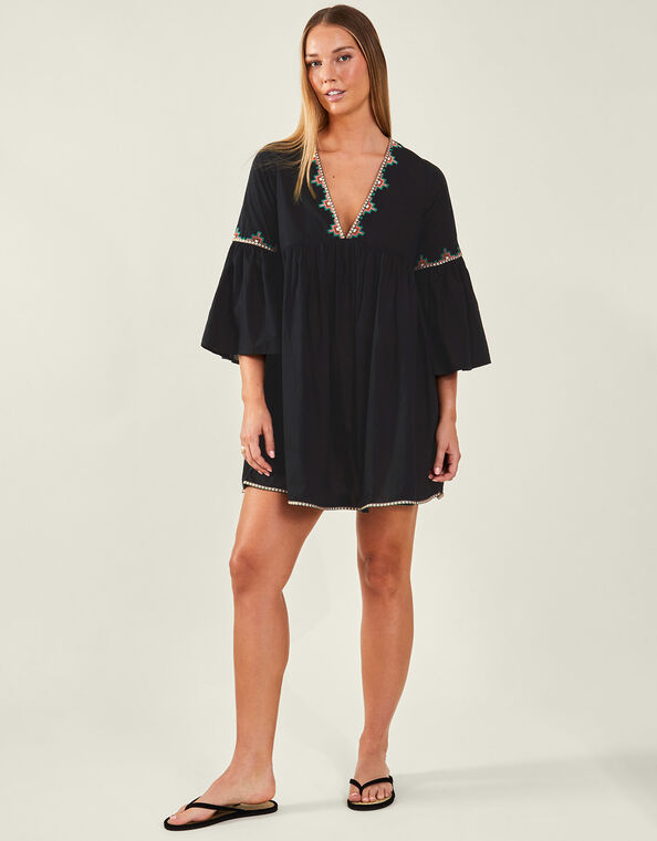 Geometric Embroidered Dress, Black (BLACK), large