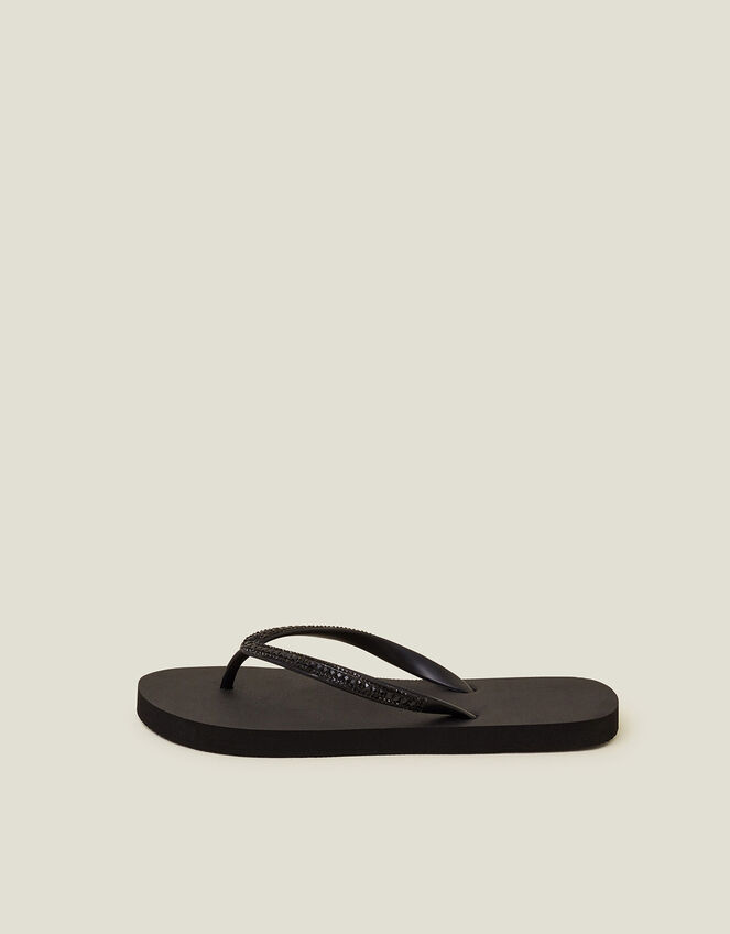 Embellished Flip Flops, Black (BLACK), large