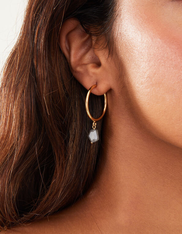 14ct Gold-Plated Labradorite Large Hoops, , large