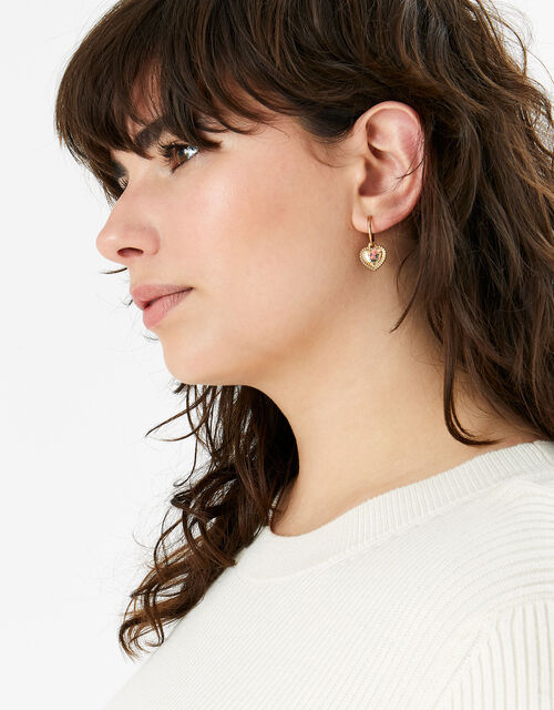 Romantic Ramble Rose Print Heart Earrings, Cream (PEARL), large