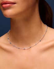 Sterling Silver-Plated Blue Quartz Station Necklace, , large