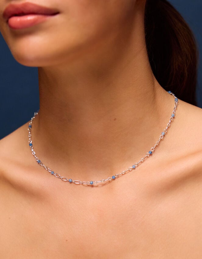 Sterling Silver-Plated Blue Quartz Station Necklace, , large