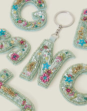 Embellished Initial Keyring, Green (GREEN), large