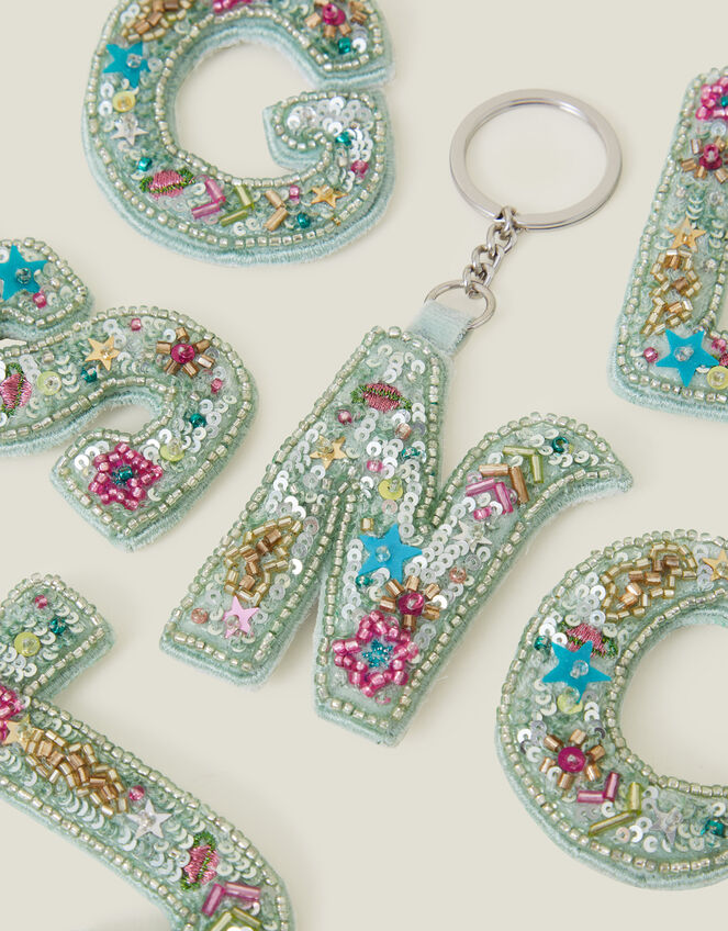 Embellished Initial Keyring, Green (GREEN), large