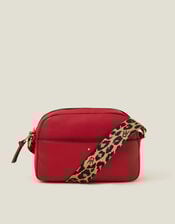 Leopard Webbing Strap Cross-Body Camera Bag, , large