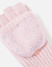Girls Sparkle Gem Capped Mittens, Pink (PINK), large