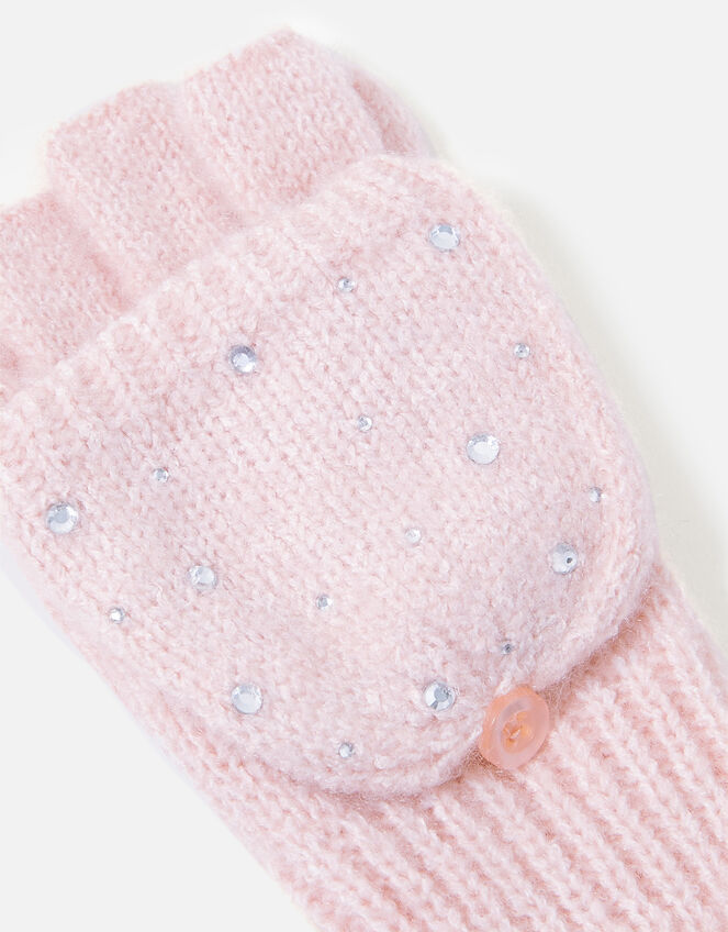 Girls Sparkle Gem Capped Mittens, Pink (PINK), large
