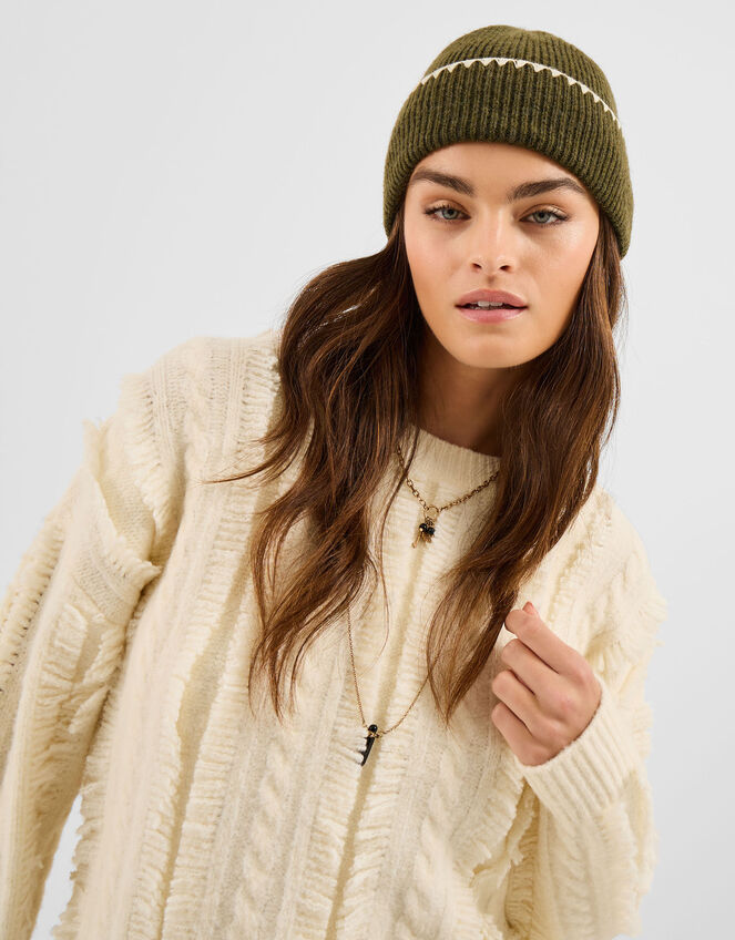 Whipstitch Beanie Hat, , large