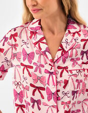 Bow Print Satin Short Pyjamas Set, Pink (PINK), large