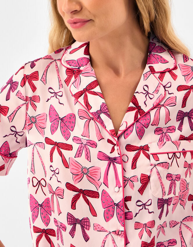 Bow Print Satin Short Pyjamas Set, Pink (PINK), large