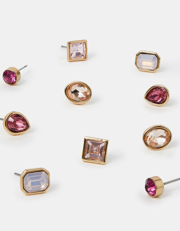 5-Pack Gem Stud Earrings Pink, , large