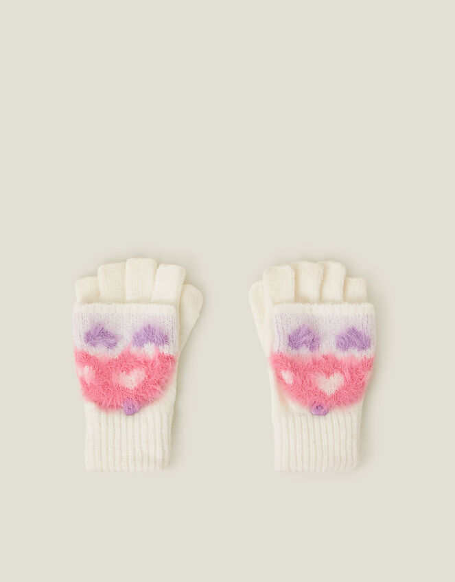 Girls Fluffy Heart Fingerless Mitten Gloves, Multi (BRIGHTS MULTI), large