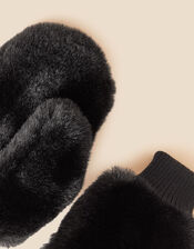 Faux Fur Mittens, Black (BLACK), large