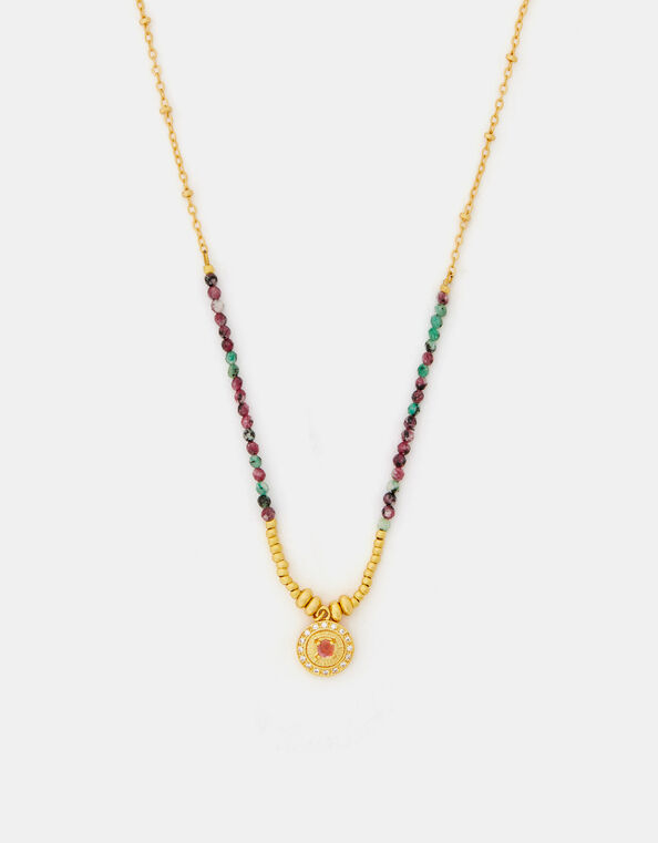 14ct Gold-Plated Bead Disc Pendant Necklace, , large