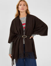 Fringe Trim Poncho, , large