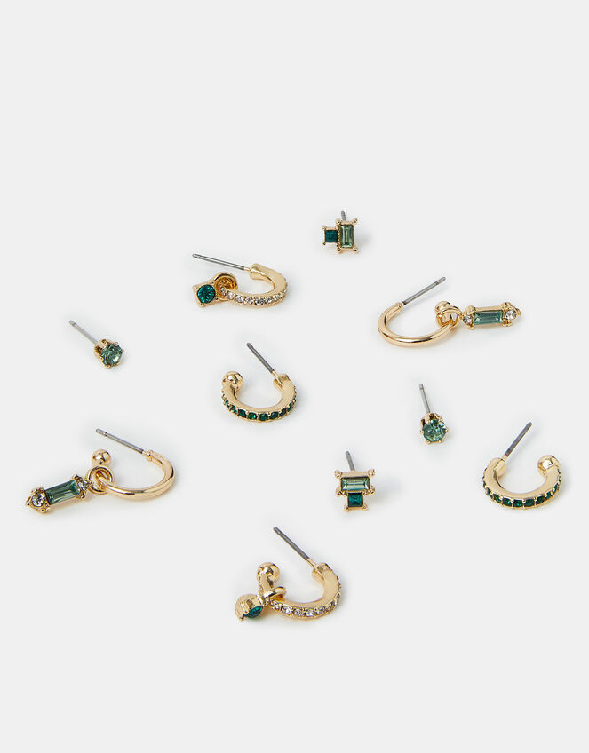 5-Pack Gemstone Stud and Hoop Earrings Gold, , large