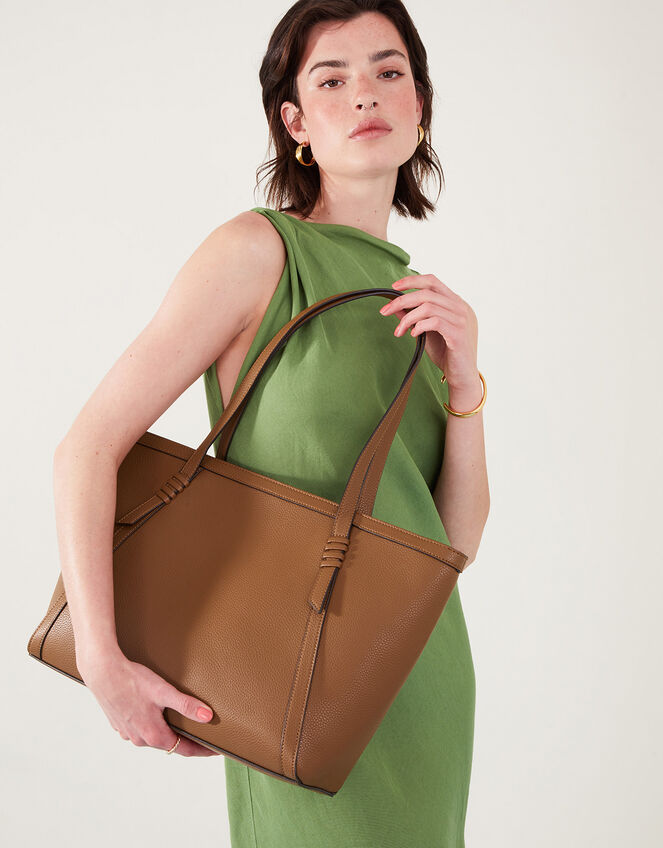 Artisanal Strap Detail Tote Bag, Tan (TAN), large