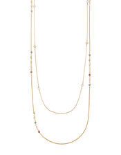 Gold-Plated Layered Chain Gem Rope Necklace, , large