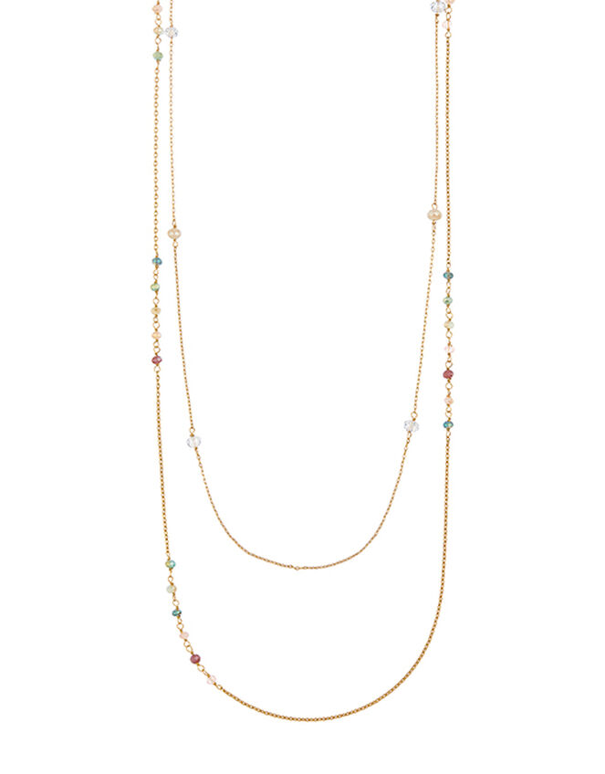 Gold-Plated Layered Chain Gem Rope Necklace, , large