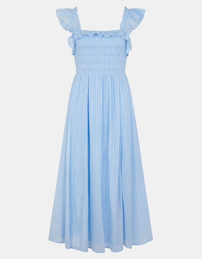 Ruffle Smocked Midi Dress, Blue (BLUE), large