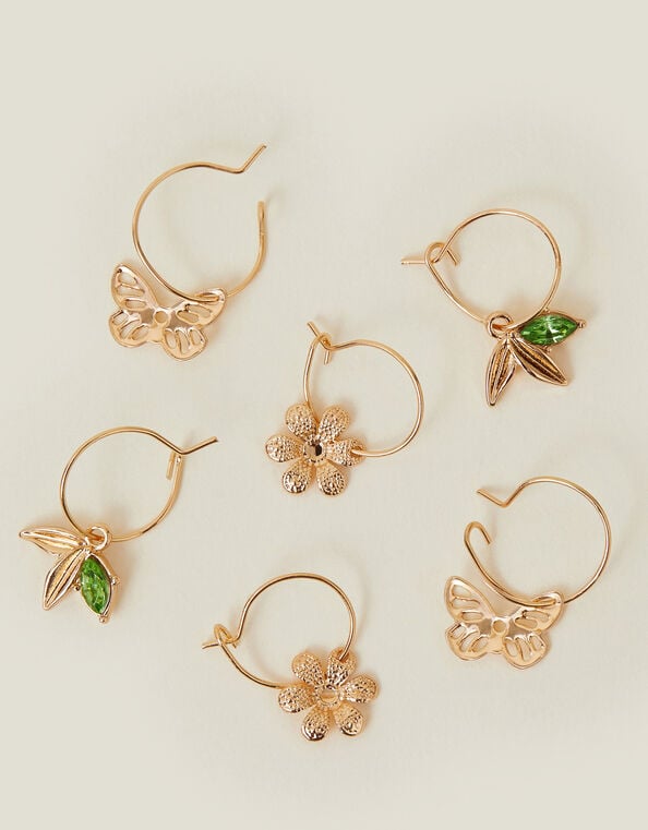 3-Pack Flower Gem Hoop Earrings, , large