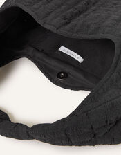 Seersucker Slouch Shoulder Bag, Black (BLACK), large