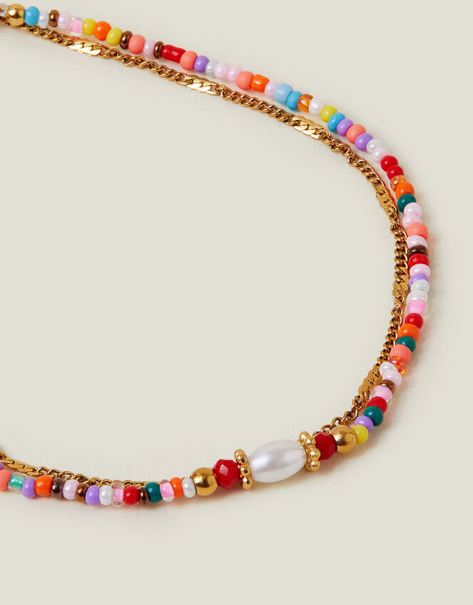 14ct Gold-Plated Stainless Steel Bead Chain Anklet, , large