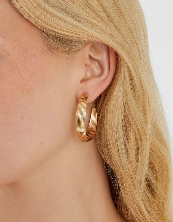Ribbed Hoop Earrings, , large