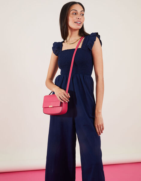 Straight Flap Saddle Cross-Body Bag, Pink (FUCHSIA), large