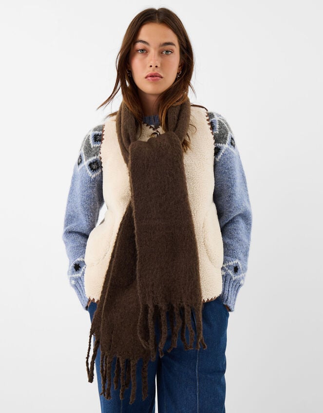 Super Soft Plain Scarf, Brown (CHOCOLATE), large