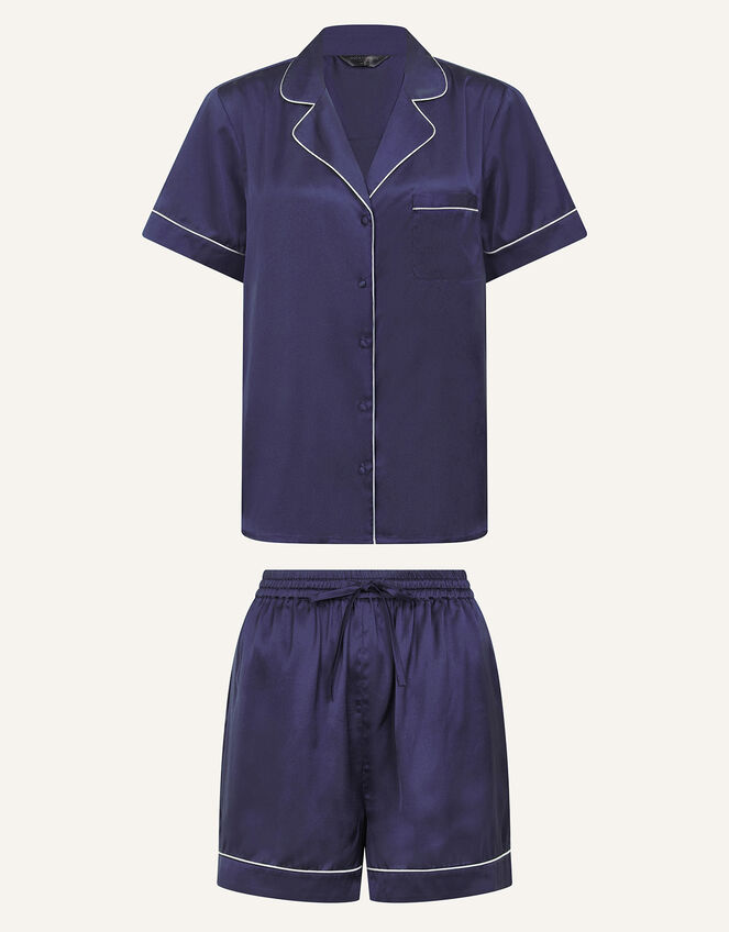 Satin Short Pyjama Set, Blue (NAVY), large