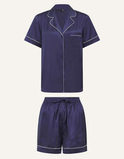 Satin Short Pyjama Set, Blue (NAVY), large