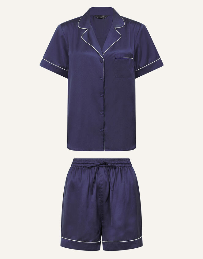 Satin Short Pyjama Set Blue | Leggings & Joggers | Accessorize UK