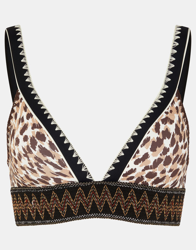 Leopard Print Band Bikini Top, Brown (BROWN), large