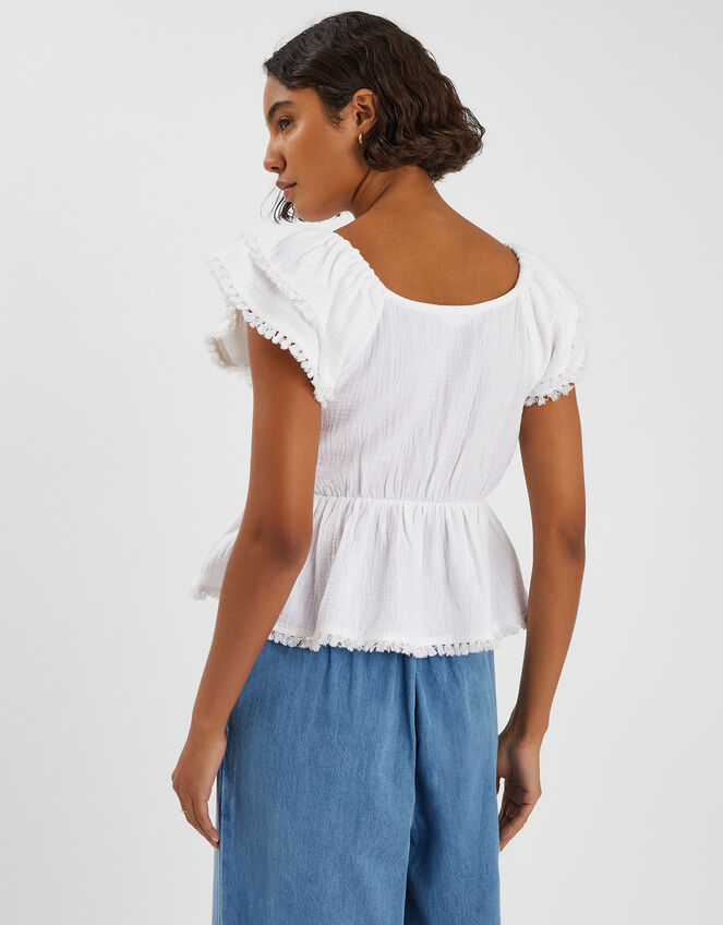 Sleeveless Frilly Tassel Top, White (WHITE), large