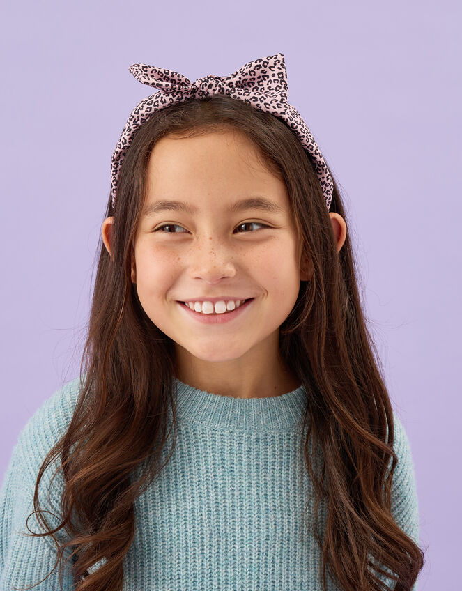 Girls Bow Leopard Print Headband, , large