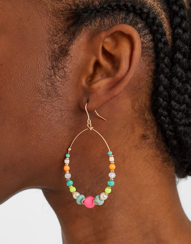 Beaded Hoop Drop Earrings, , large