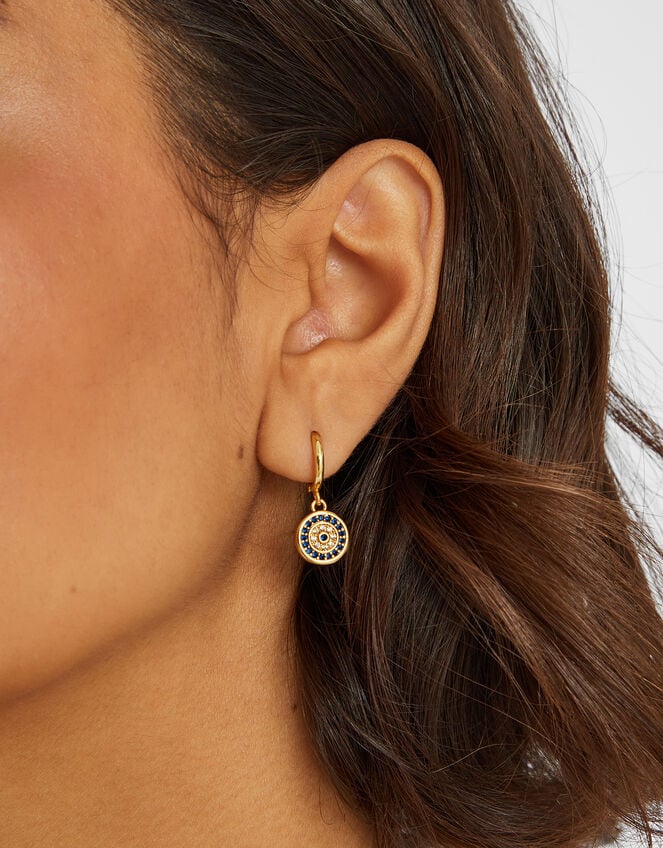 14ct Gold-Plated Evil Eye Hoop Earrings, , large